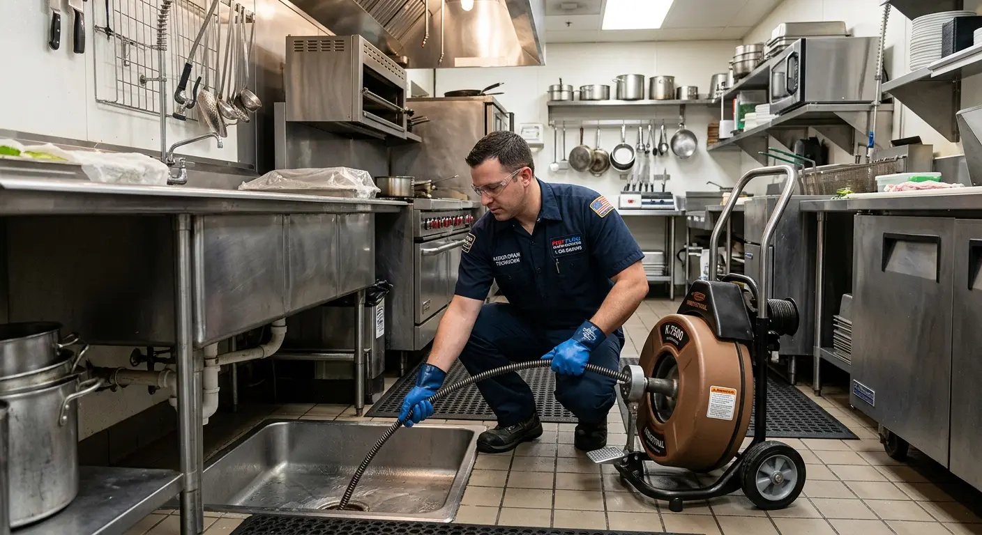 Commercial drain cleaning service in a restaurant kitchen in Apollo Beach