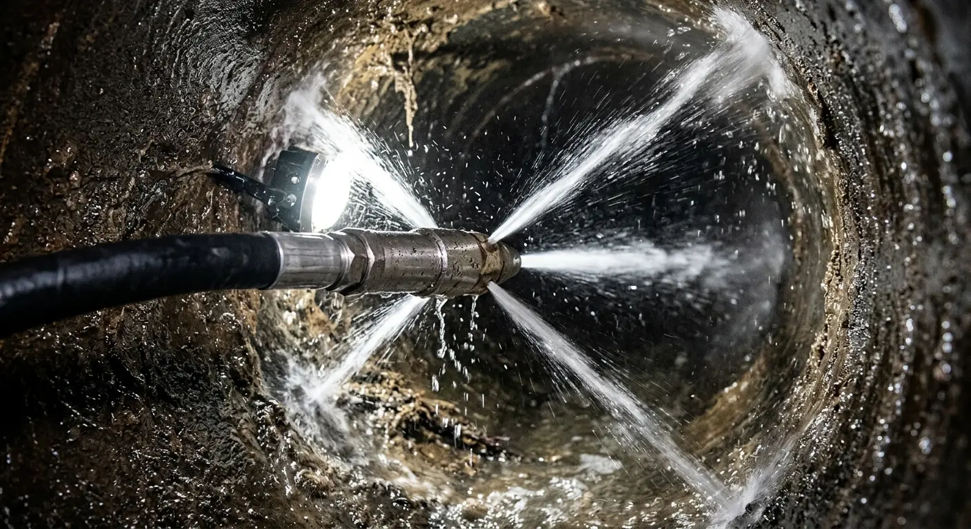 High-pressure hydro jetting nozzle cleaning sewer pipe for Storm Drain Cleaning in Apollo Beach